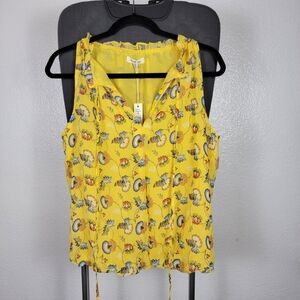 Max Studio Women's Yellow Floral Sleeveless Blouse Size L